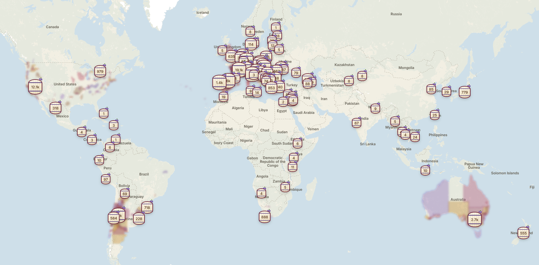 World Winery Map: more than 100,000 wineries in 90 countries.